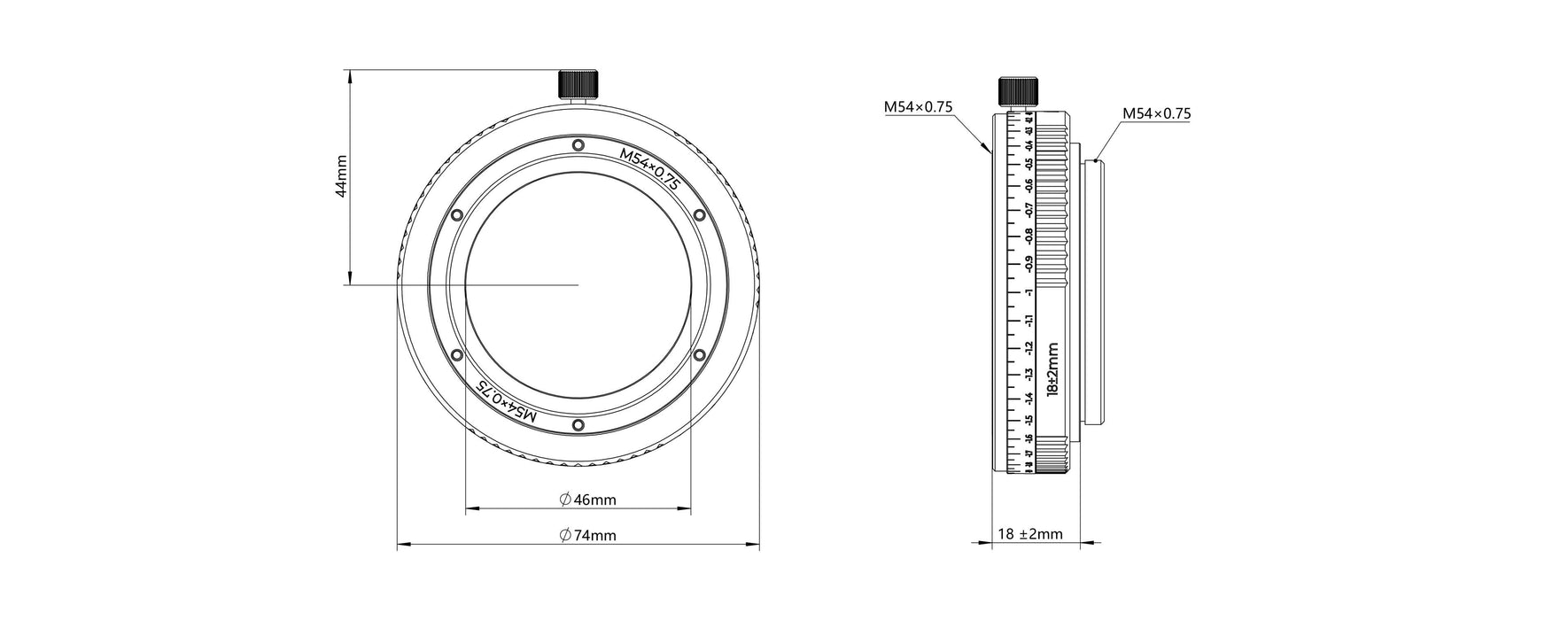 Askar M54x0.75 Thread Backfocus Adjuster with Variable 16mm - 20mm Extension
