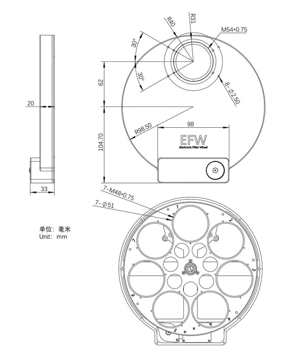 ZWO 7x2 EFW 7-Position Electronic Filter Wheel for 2-Inch Filters